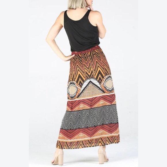 Nostalgia Aztec Print Maxi Skirt NWT • Rayon • Orange Black Red White • Long - Picture 3 of 3